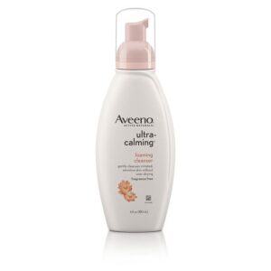 Aveeno Ultra-Calming Foaming Cleanser & Makeup Remover Facial Cleanser with Calming Feverfew, Face Wash for Dry & Sensitive Skin, Hypoallergenic, Fragrance-Free & Non-Comedogenic, Unscented, 6 Fl Oz